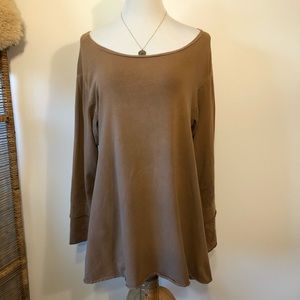 BARCLAY-Terracotta Brown Cotton Scoop Neck Bell Sleeve Tunic Top-Size XL/14/16